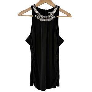 Cache Black Embellished Neckline Sleeveless Ruched Side Tank Top Women's Size S